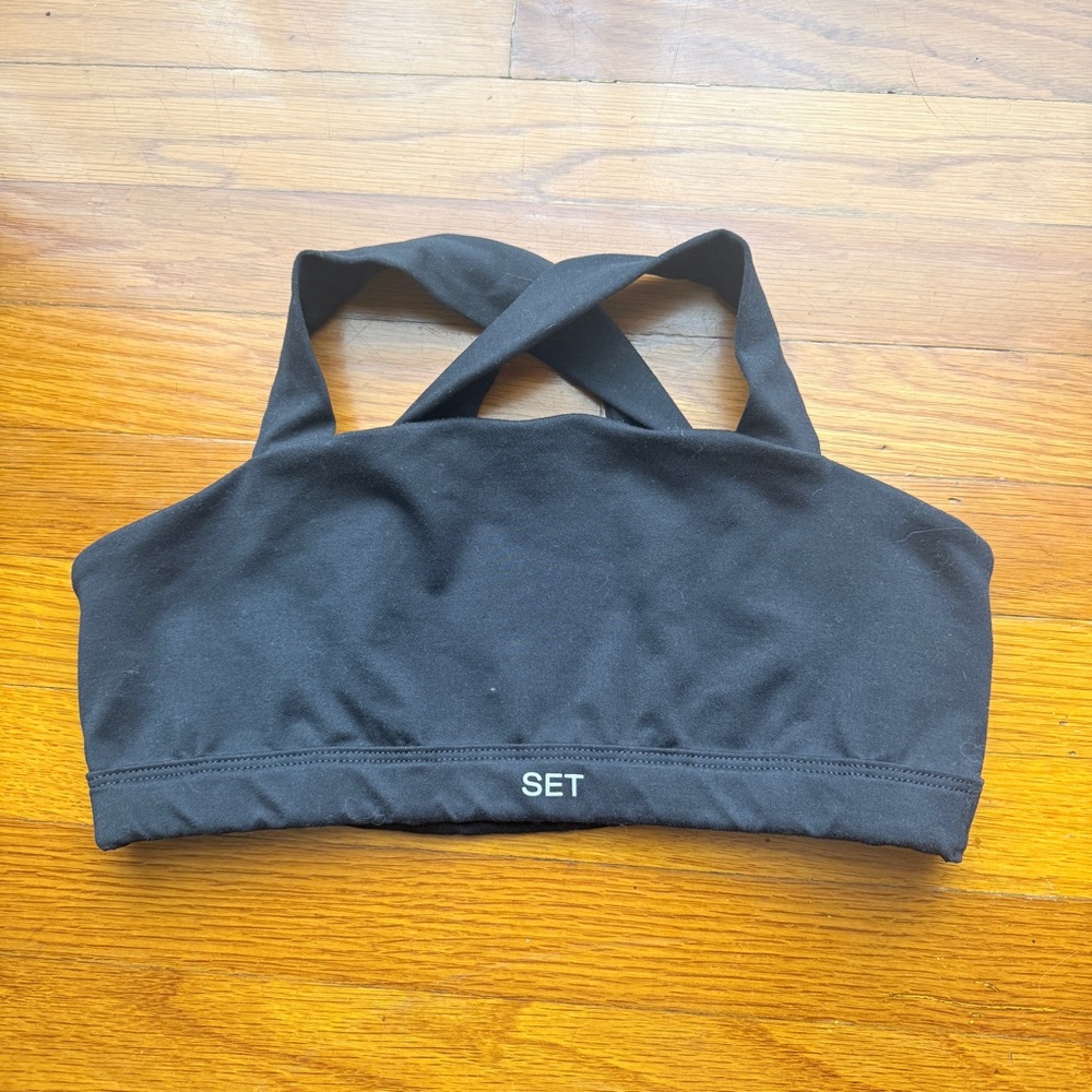 SET Active Black Crossbody Back Sports Bra